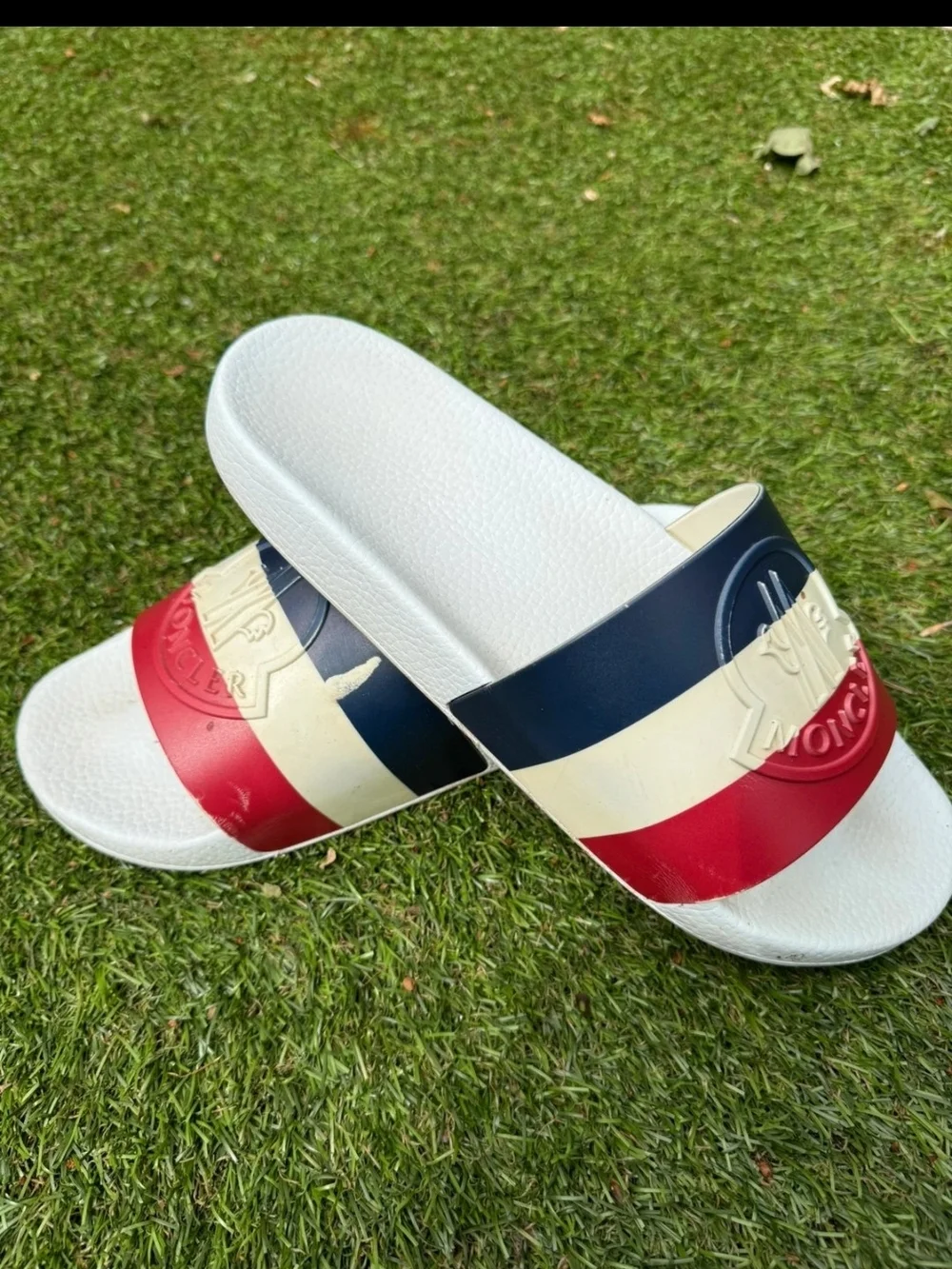 Moncler White Red Navy Slide Sandals
